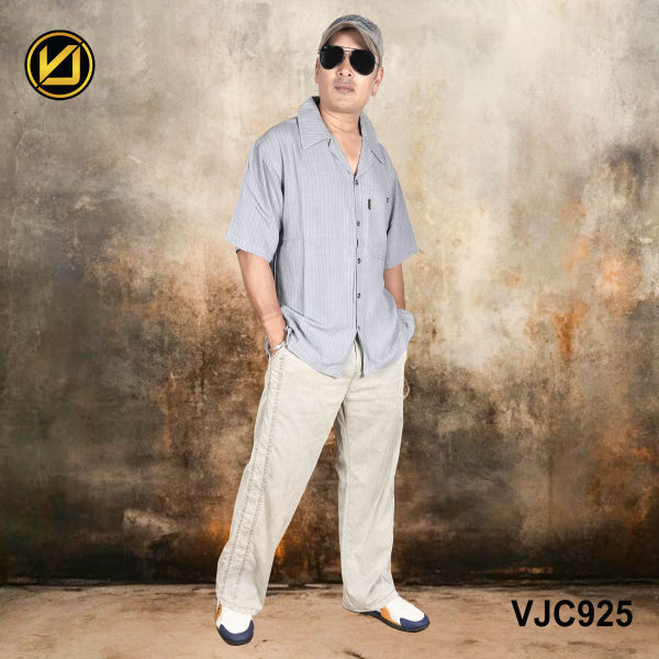 VIRJEANS (VJC925) Linen Summer Ultrasoft Half Shirt For Men- Light Grey - Image 3