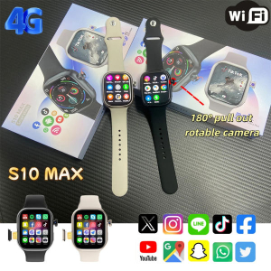 NEW S10 Max Smart Watch 4G SIM Card 2.06'' AMOLED GPS WIFI 180°Rotating Camera Video Call Google Play Android Smartwatch