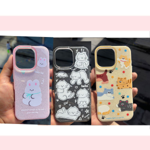 Premium Silicone Fiber Cute Cartoon Case for iPhone 16 Series – Stylish