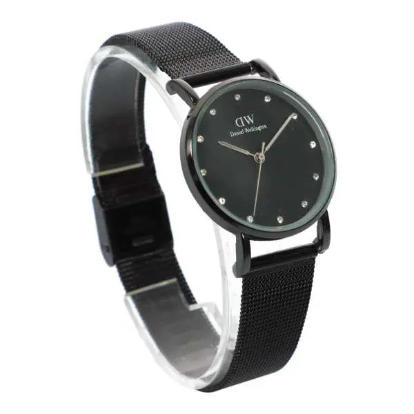 Black Dial With Stainless Steel Mesh Strap For Women - Image 3