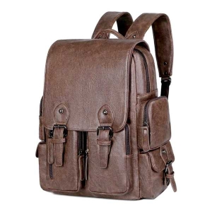 Genuine Solid PU Leather Large Capacity Backpack For Unisex Casual PU Leather Bag For Travelling And Official Purpose