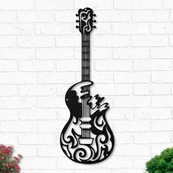 3D Guitar Canvas Wooden Frame Wall Home Decor in Black - Image 4