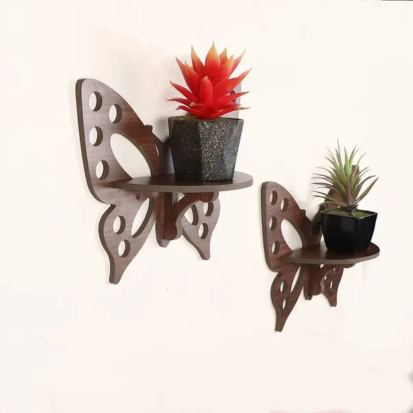 4PC Butteryfly Shelf Elegant Wall Decor Home Office Aesthetic Shelf Decorative Wooden Wall Shelves in Brown - Image 2