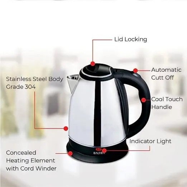 BALTRA  Electric Kettle | Supreme | 1.8 L | 360° cordless kettle | Concealed heating element | High grade SS body | Cool touch handle with finger protector | Boil dry protection | Auto cut off function | 1100 W | 12 Months warranty - Image 3