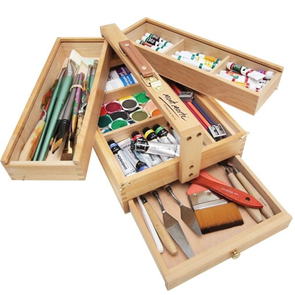 Mont Marte Multi-Purpose Wooden Art Box. 3 Layers of Storage for Organizing Art Supplies. Features a Leather Carry Handle for Easy Transport - Image 3