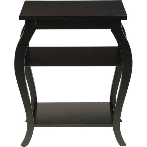 Curvy Legs Square Wooden Top End Table with 2 Shelves Bed Sofa Side Home Office Elegant Table In Black - Image 3