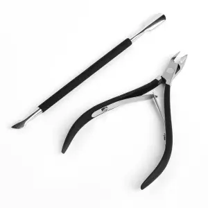 Professional Cuticle Trimmer + Pusher Set Stainless Steel Cuticle Clippers Non-slip Cuticle Removers Scissors Pedicure Manicure Cuticle Cutter & Cuticle Pusher Tools for Nail Technicians