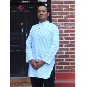 Bisesh Creation White Cotton Printed Kurta For Men