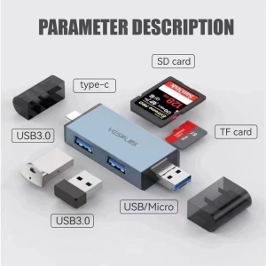 USB OTG Hub YESPLUS YS-1415 Multi-Function Card Reader USB/Type-C/Micro + SD/MicroSD Gray