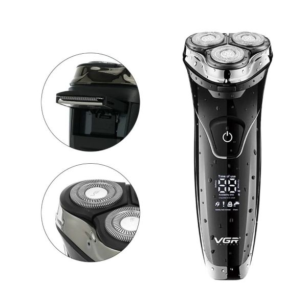 VGR V - 318 Professional Rechargeable Electric Hair Trimmer/Shaver Rotary Three shaving heads - Image 2