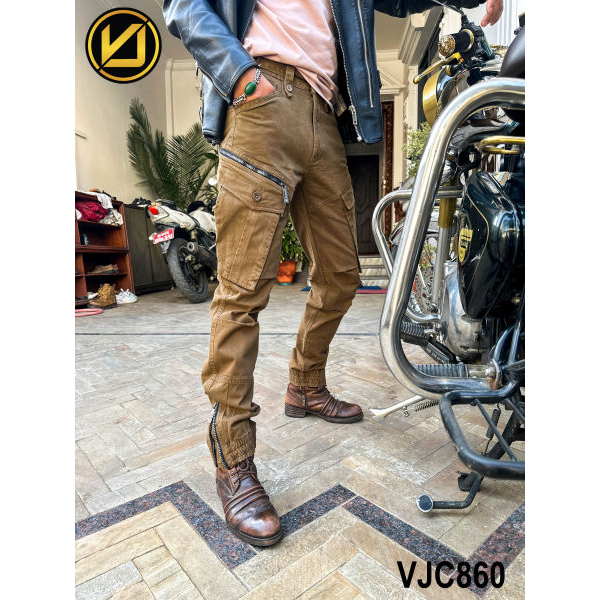 VIRJEANS (VJC860) Stretchable Cargo Multi Pocket Box Zipper Joggers Pant For Men-Brown - Image 5