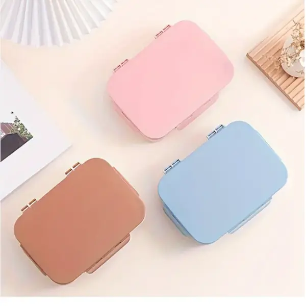 Divided Plastic Lunch Box Student Portable Flip Lid Lunch Box Travel Take Away Bento Box Kitchen Restaurant Food Storage Container,back to school-MULTICOLOR - Image 2