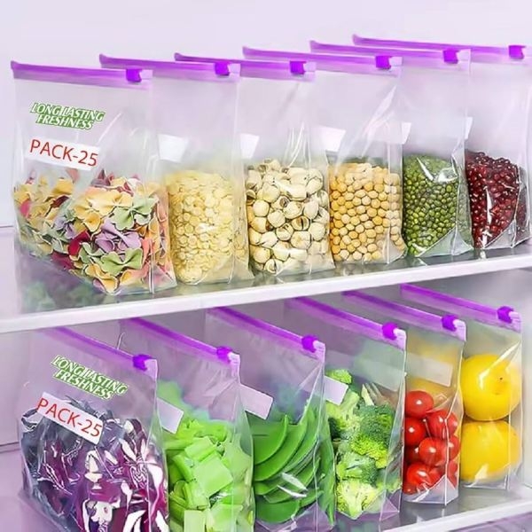 Zip Lock Plastic Bag For Storage,Zip Lock Pouches,Ziplock Bags For Fridge Storage,Freezer Re-Usable Zipper Bags,Zip Lock Bags Medium, Multicolor - Image 2