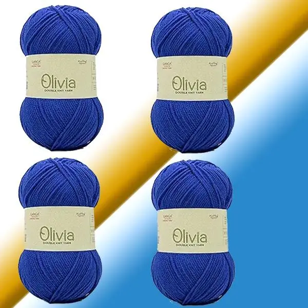 Newly Lunch 4 Pcs Ganga Olivia Olv007 Royal Blue Double Knit Yarn 100G - Image 2