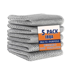 Pack of 5 Multipurpose Wire Dishwashing Rags for Wet and Dry Stainless Steel Scrubber for Utensils Non-Scratch Wire Dishcloth for Washing Dishes Sinks Counters Easy Rinsing Machine Washable