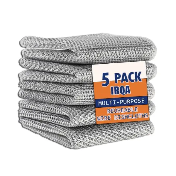 Pack of 5 Multipurpose Wire Dishwashing Rags for Wet and Dry Stainless Steel Scrubber for Utensils Non-Scratch Wire Dishcloth for Washing Dishes Sinks Counters Easy Rinsing Machine Washable