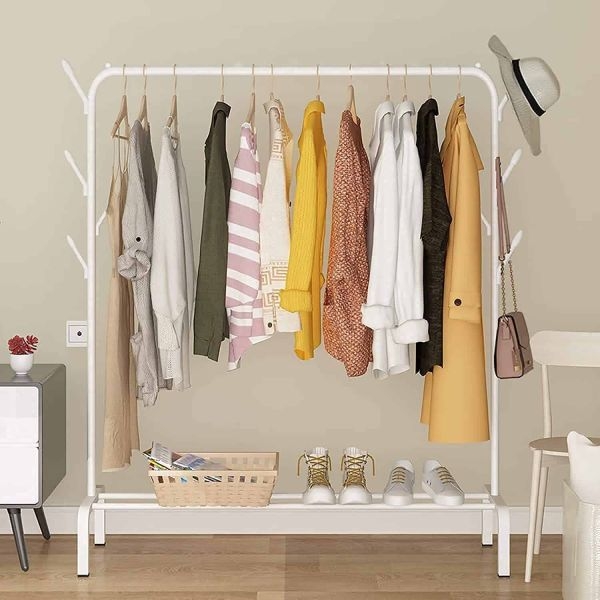 Lukzer 1PC Multipurpose Metal Garment Rack With Top Rod And Lower Storage - Image 4