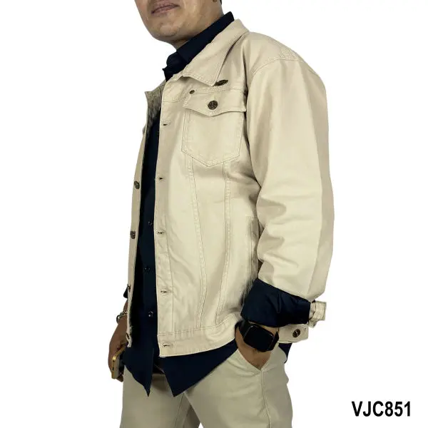 VIRJEANS (VJC851) Stretchable Cotton Jacket For Men-Cream - Image 3