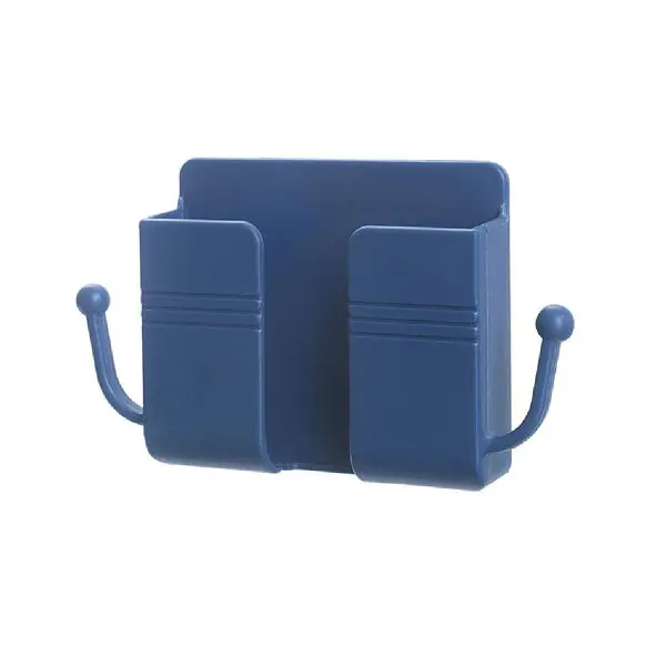 Wall-Mounted Phone Charging Stand with Storage Pocket for Remote Control - Multifunctional Charger Holder in Navy Blue/Teal Yellow - Image 3