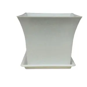 5Pcs 7 Inch NPU White Square Gamala / Flower Pot ( With Plate )