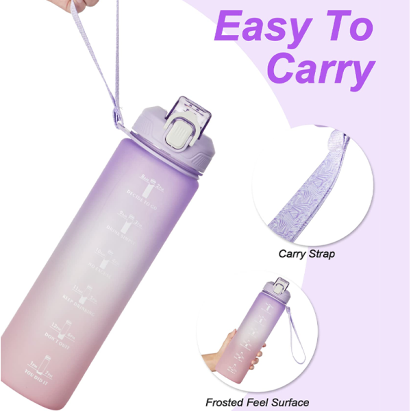 KOJA 1000ML Water Bottle with Motivational Time Marker Straw Strainer BPA Free Sport Plastic Bottles Exercise Leak Proof - Image 5