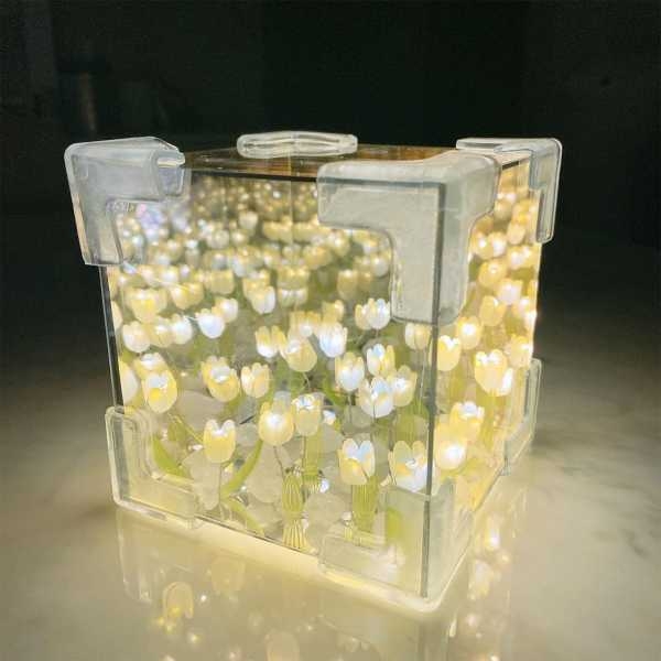 Tulip Nightlight Handmade DIY Material Cube Tulip Mirror Bedroom Decor Atmosphere Lamp Valentine's Day Birthday Gift - Image 5
