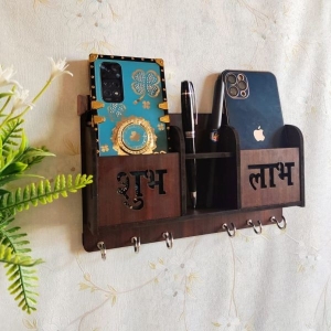 Subh Labh Wooden 6 Hook Key Holder Home Office Decor in Brown