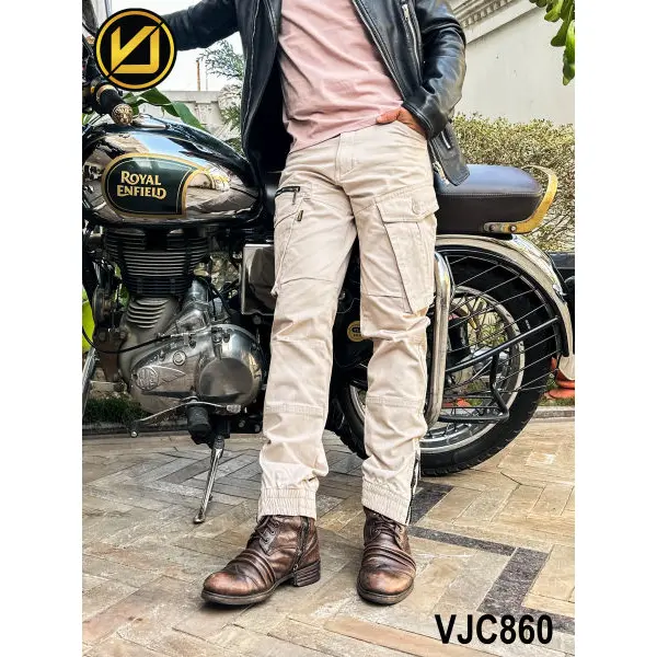 VIRJEANS (VJC860) Stretchable Cargo Multi Pocket Box Zipper Joggers Pant For Men-Off-white - Image 3
