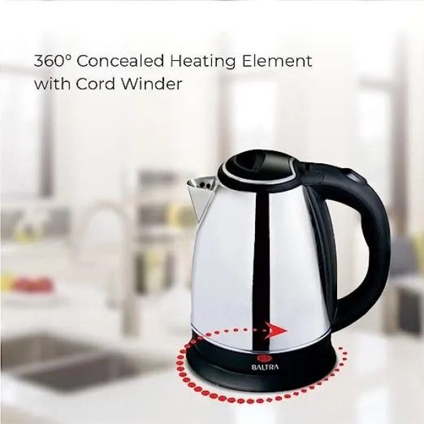 BALTRA  Electric Kettle | Supreme | 1.8 L | 360° cordless kettle | Concealed heating element | High grade SS body | Cool touch handle with finger protector | Boil dry protection | Auto cut off function | 1100 W | 12 Months warranty - Image 4