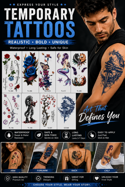 1 Sheet Realistic Temporary Tattoo Sticker for Men & Women | Waterproof Long-Lasting Body Art Transfer | Easy to Apply - Image 3
