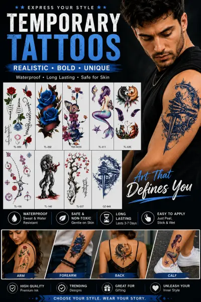 1 Sheet Realistic Temporary Tattoo Sticker for Men & Women | Waterproof Long-Lasting Body Art Transfer | Easy to Apply - Image 3