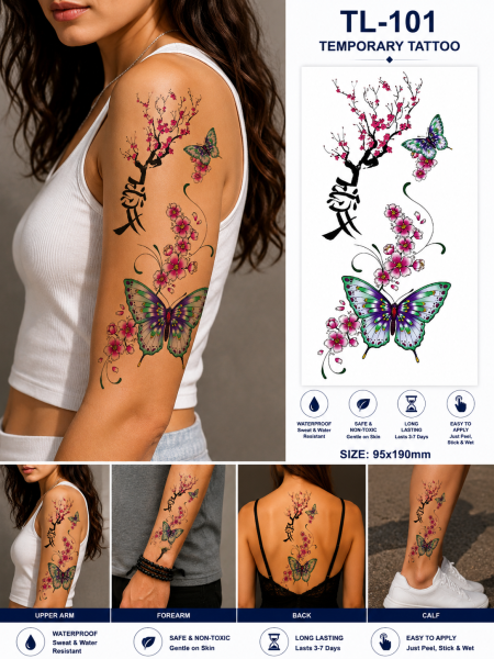 1 Sheet Realistic Temporary Tattoo Sticker for Men & Women | Waterproof Long-Lasting Body Art Transfer | Easy to Apply