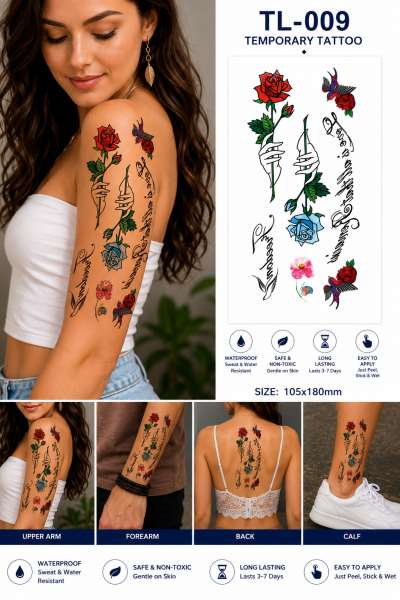 1 Sheet Realistic Temporary Tattoo Sticker for Men & Women | Waterproof Long-Lasting Body Art Transfer | Easy to Apply
