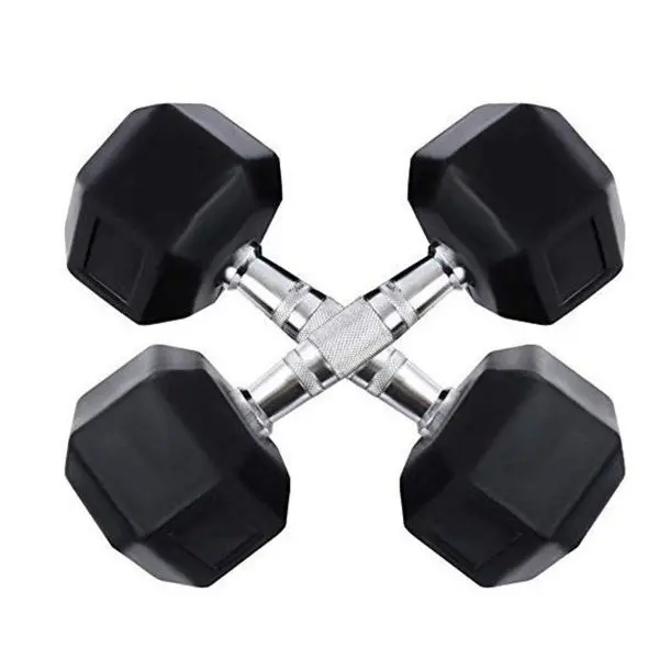 10 Kg Rubber Hex Dumbbells (Pair) Set Of 2 Hex Rubber Dumbbells' With Metal Handles, Pair Of 2 Heavy Dumbbells Dumbbell 10 kg each , Total 20 Kg