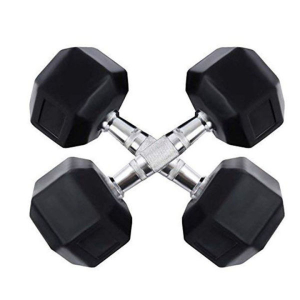 10 Kg Rubber Hex Dumbbells Set | Rubber Coated Chrome Casted Handle Hex Dumbbell - 10Kg - 1 Pair