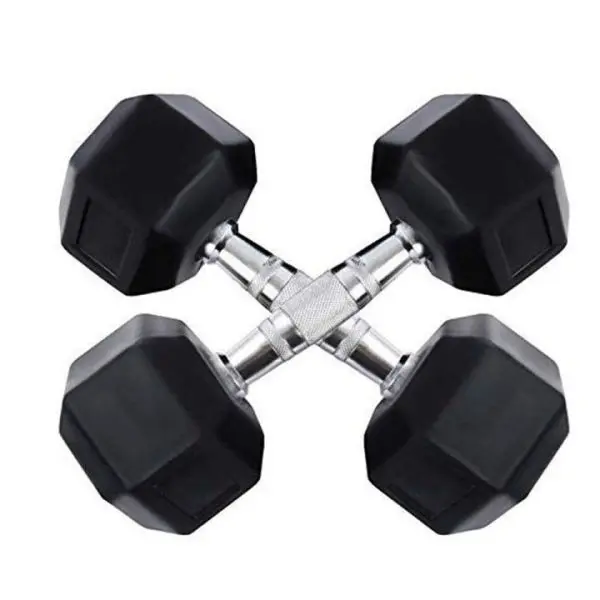 10 Kg Rubber Hex Dumbbells Set | Rubber Coated Chrome Casted Handle Hex Dumbbell - 10Kg - 1 Pair