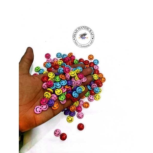 10 piece packet Acrylic Smiley Face Beads Flat Round Colourful Smiling Face Loose Beads for DIY Jewelry Making Supplies