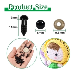 10 Piece Safety Eyes with Washers 6mm Safety Eyes Large Big Safety Eyes Black Plastic Crochet Eyes Craft Eyes for Animals Doll Crocheting