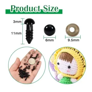 10 Piece Safety Eyes with Washers 6mm Safety Eyes Large Big Safety Eyes Black Plastic Crochet Eyes Craft Eyes for Animals Doll Crocheting
