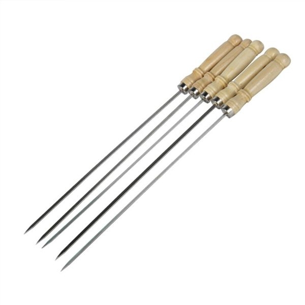 10-Piece Stainless Steel BBQ Skewers with Wood Handles - 12 Inches - Image 2