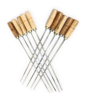 10-Piece Stainless Steel BBQ Skewers with Wood Handles - 12 Inches