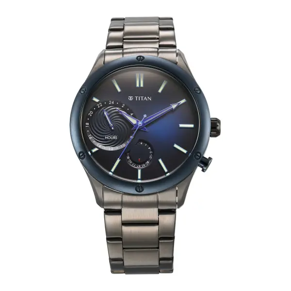 Titan Stellar Quartz Multifunction Blue Dial Stainless Steel Strap Watch for Men - Image 2