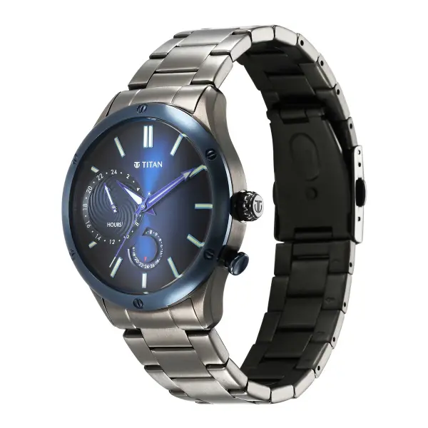 Titan Stellar Quartz Multifunction Blue Dial Stainless Steel Strap Watch for Men - Image 4