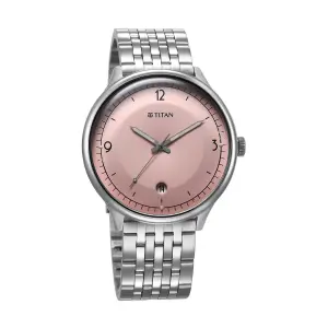 Titan Timeless Treasures Quartz Analog with Date Pink Dial With Silver Color Stainless Steel Strap Watch For Men