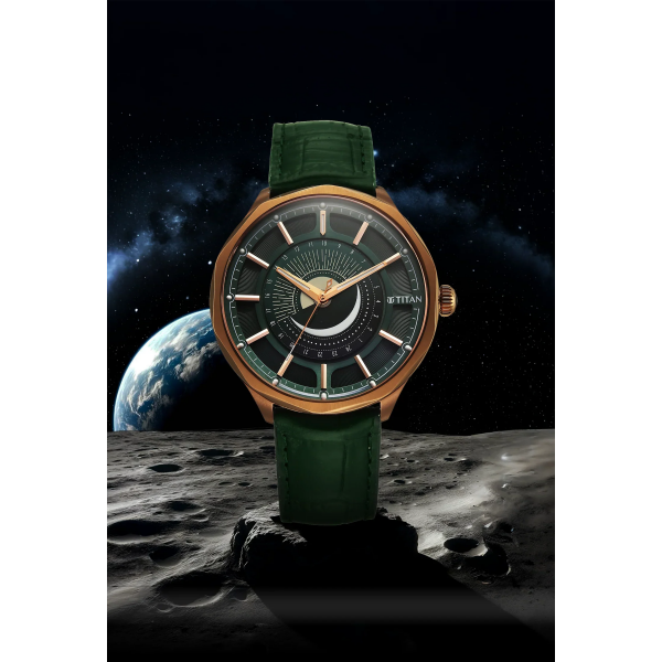 Titan Stellar Analog with Sun Moon Disc Green Dial Watch - Image 2