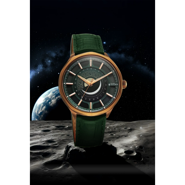 Titan Stellar Analog with Sun Moon Disc Green Dial Watch - Image 3