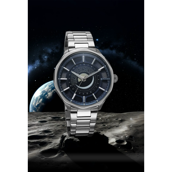 Titan Stellar Sun Moon Disc Blue Dial Watch - Image 3