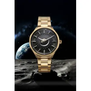 Titan Stellar Analog with Sun Moon Disc Black Dial Watch