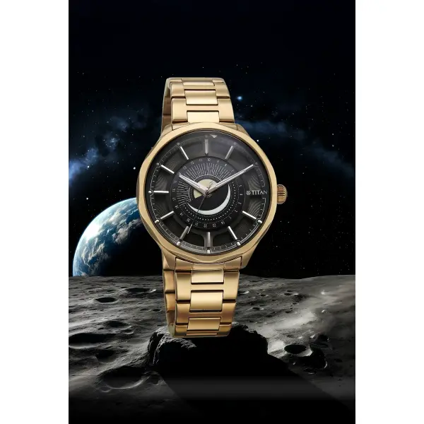Titan Stellar Analog with Sun Moon Disc Black Dial Watch - Image 2