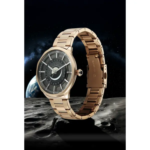 Titan Stellar Analog with Sun Moon Disc Black Dial Watch - Image 3
